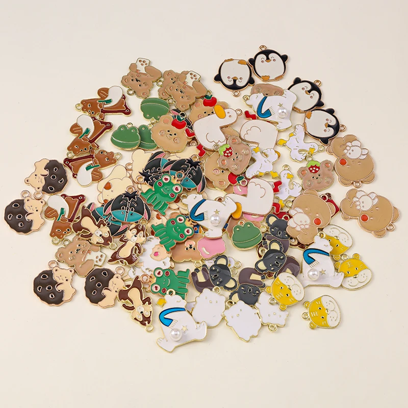 Leslie 10pcs Enamel Animal Charms Bear Duck Frog Penguin Pendant for Jewelry Making DIY Necklaces Earrings Jewelry Finding