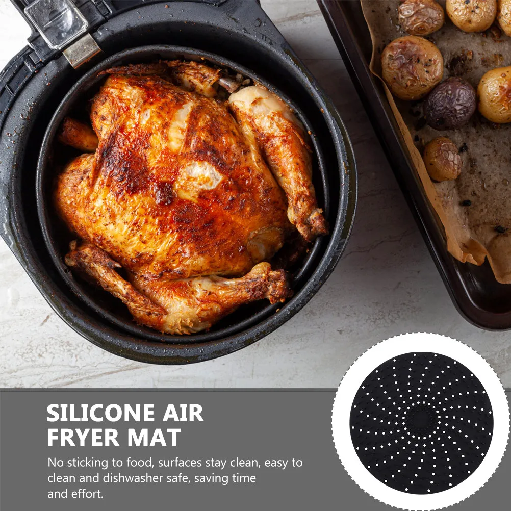 2 шт. круглых силиконовых ковриков для аэрофритюрницы с полым дизайном, многоразовые, антипригарные, для выпечки мяса, десертов, хлеба и приготовления в аэрогриле