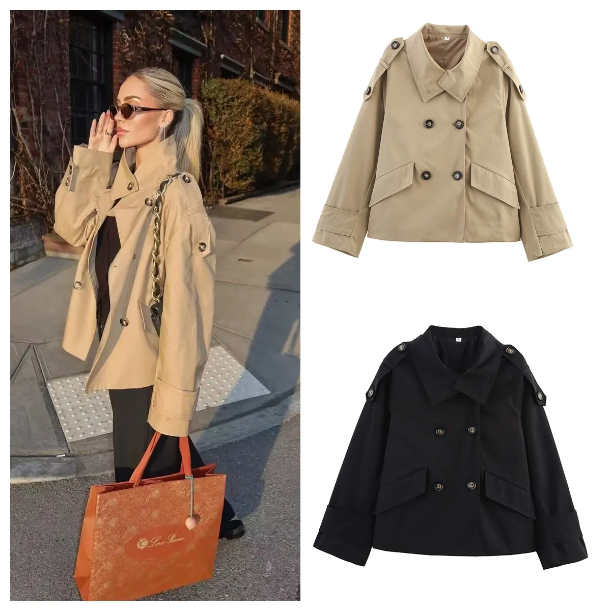 

Fashion Office Lady Loose Turn Down Collar Trench Coat Women Double-Breasted Windbreaker Long Sleeves Women's Outerwears