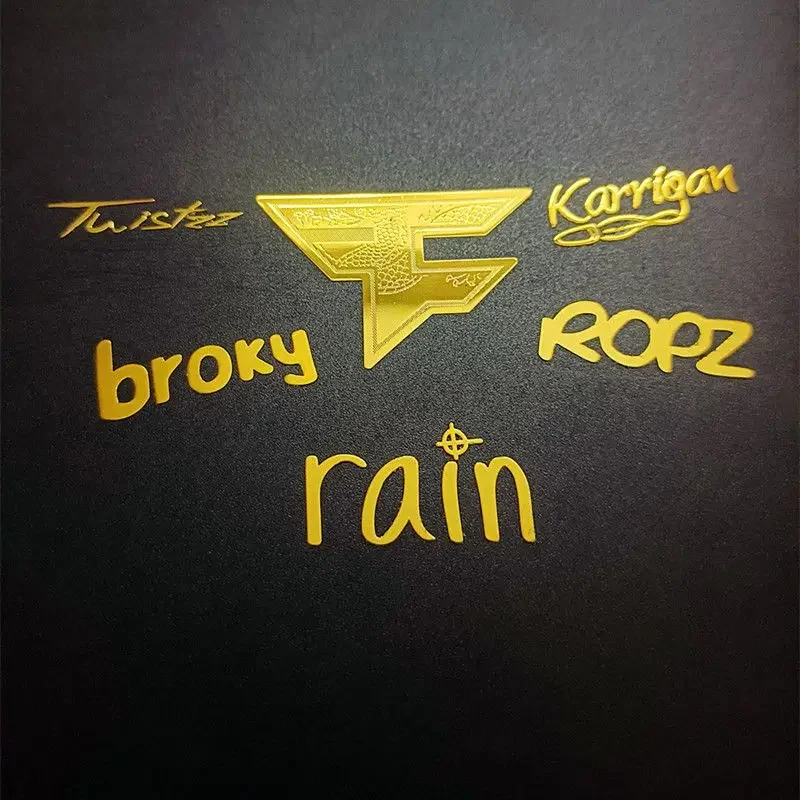 CSGO Faze Rain G2 Game Peripherals Professional Team Logo Player Signature Metal Waterproof Sticker Printed Shiny Gold Sticker