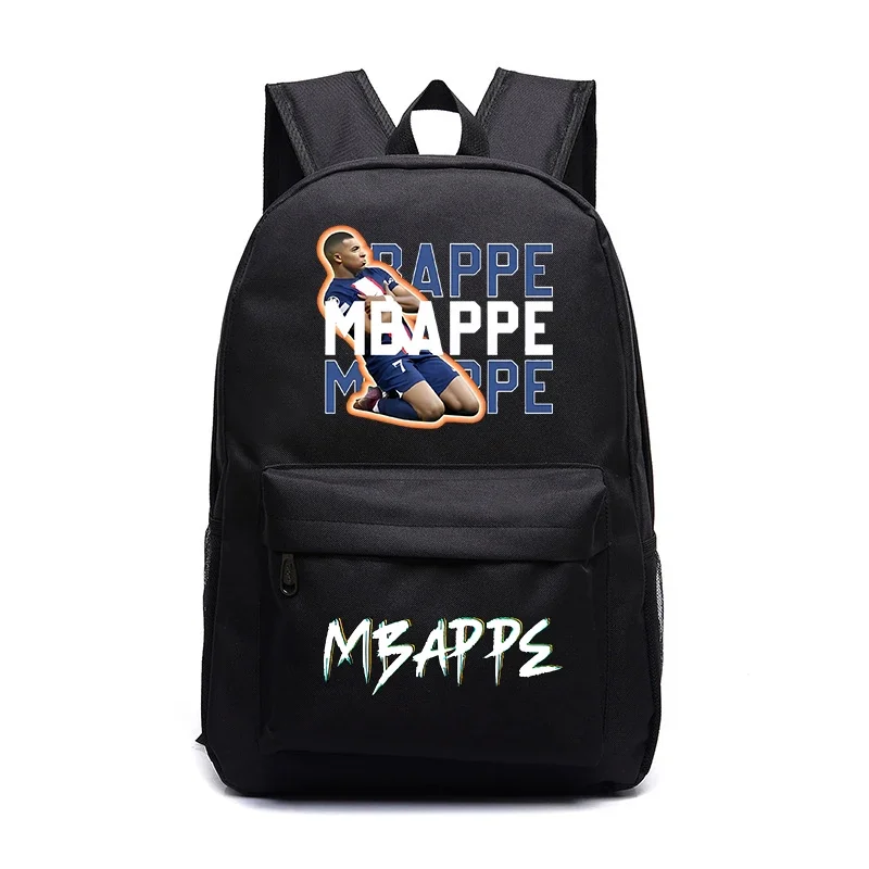 Mbappe Avatar Print Mochila Jovem, Mochila Escolar Estudante Casual Preto, Adequado para Meninos e Meninas