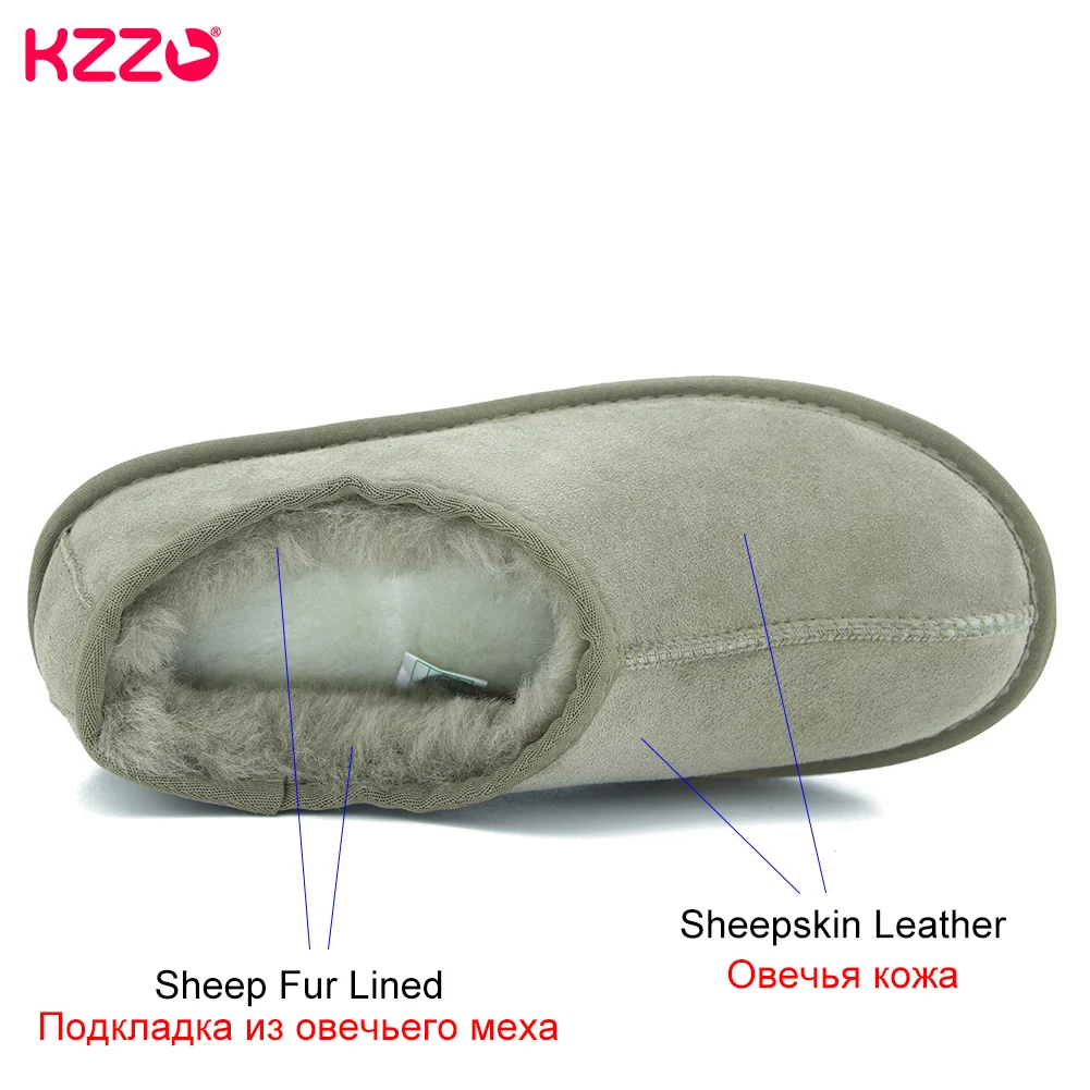 KZZO New Women Ultra Mini Winter Snow Boots Real Sheepskin Suede Leather Natural Wool Fur Lined Casual Shallow Ankle Warm Shoes