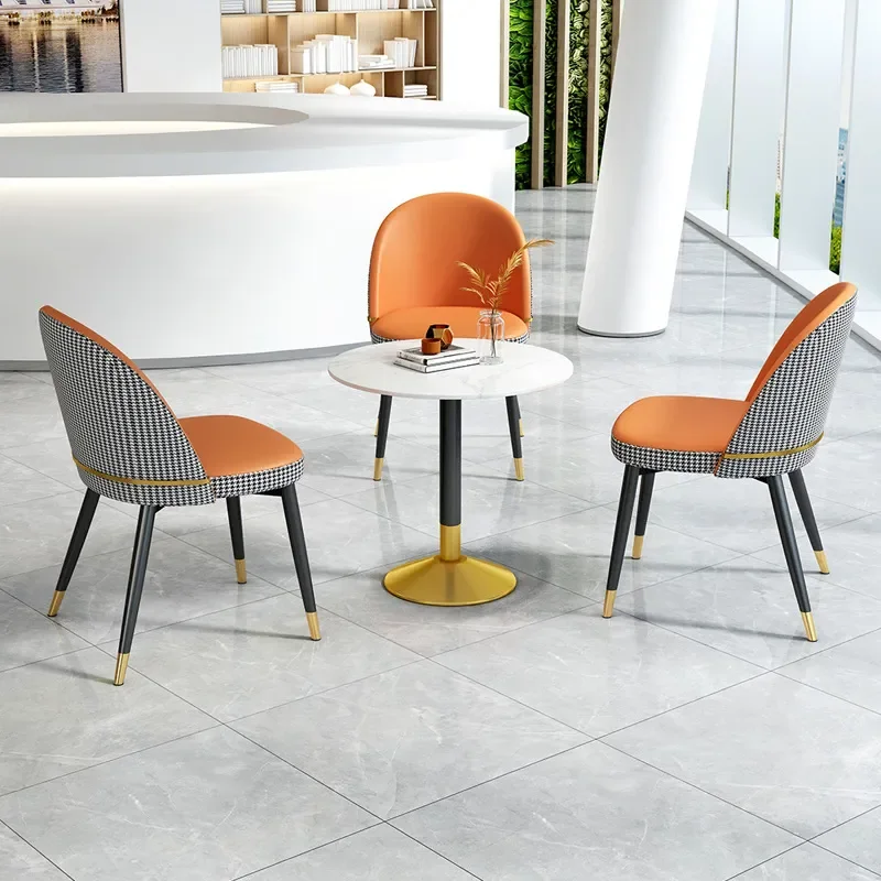 Light Luxury Dining Chair Household Nordic Modern Back Chair Hotel Dining Table Leather Backrest Negotiation Stool Comfort