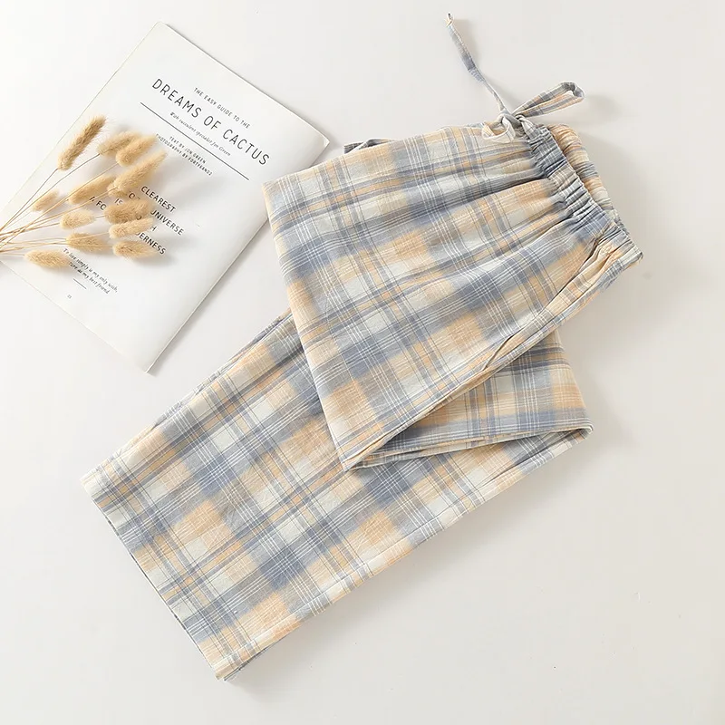 Plaid Design Long Pants For Summer Mens Sleepwear Cotton Loose Large Size Pajamas Leisure Thin Home Sleepwear Pants