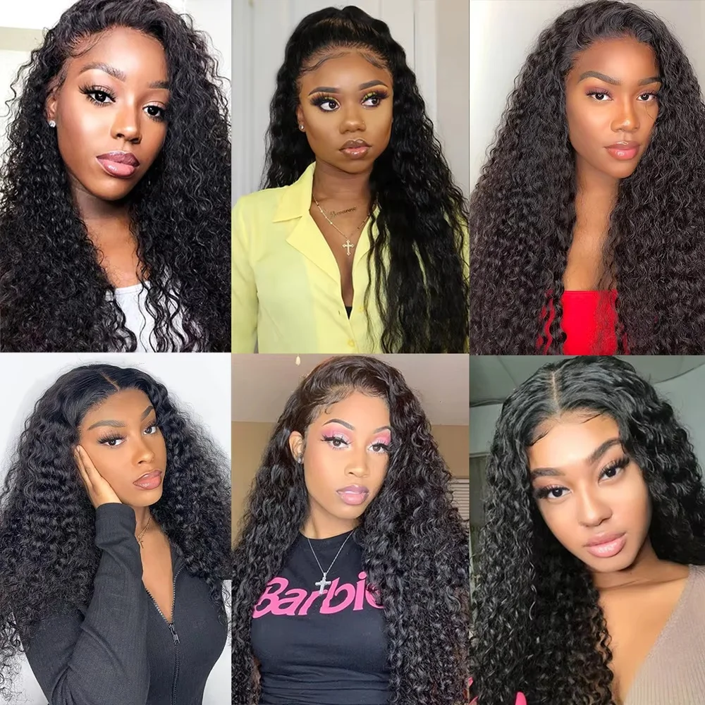 شعر مستعار برازيلي مجعد مسبقًا ، شعر مستعار بدانتيل أمامي عالي الدقة ، موجة عميقة ، 13 × 6 ، 34 بوصة