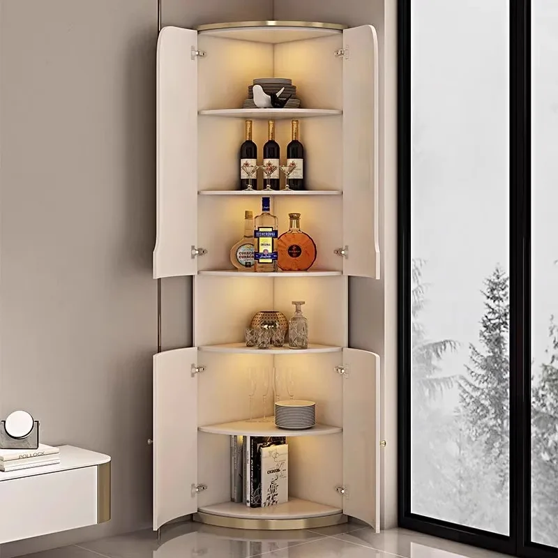 Light luxury solid wood corner cabinet Modern simple wine cabinet Triangle cabinet Italian exquisite solid wood glass tall cabin