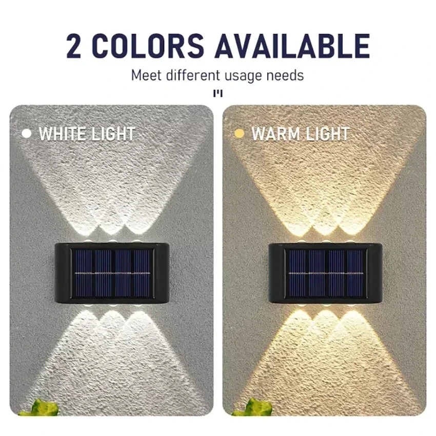 1-4PCS 10/6/2 LED Solar Wall Lamp Outdoor Waterproof Up and Down Luminous Lighting for Garden Fence Decoration Sunlight Light