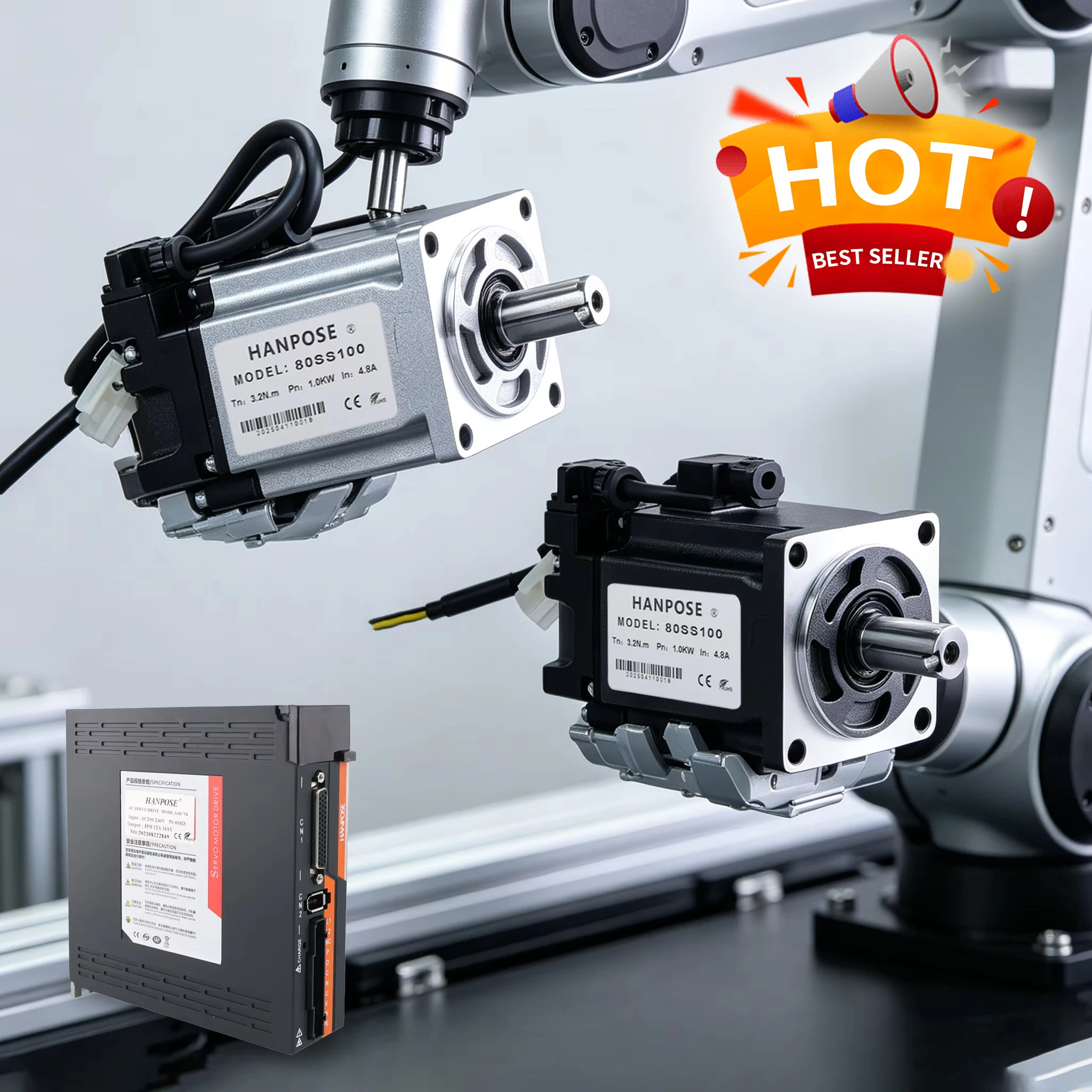 1000W Servo Motor Kit 80SS100 5.96A 3.3N.m And AC200-240V ASD2100 Servo Drive+3M Cable CNC Medical Instruments Equipment