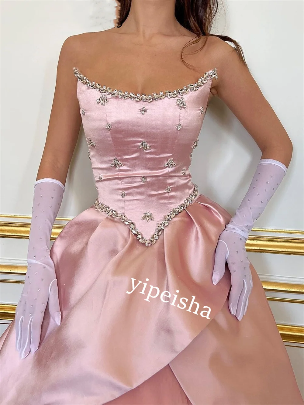 Jiayigong  Tulle Beading Draped Christmas Ball Gown Strapless Bespoke Occasion Long Dresses Saudi Arabia  