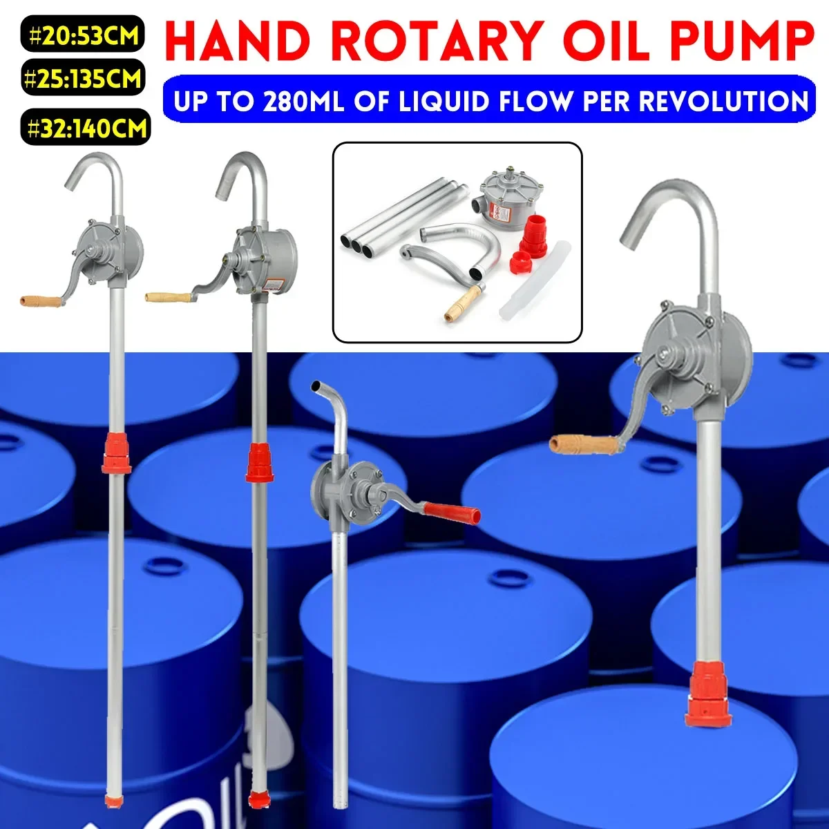 Manual Hand Pump Heavy Drum Rotary New Oil Fuel Barrel Heavy Duty Pump Diesels Fuel Oil Gas Transfer Tool Oil Diesels Fuel Pump