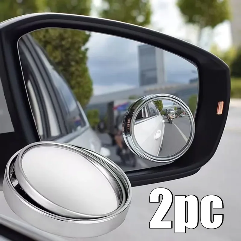 2Pcs Round Frame Convex Blind Spot Mirror Safety Driving Wide-angle 360 Degree Adjustable Clear Rearview Mirror Car Accessories