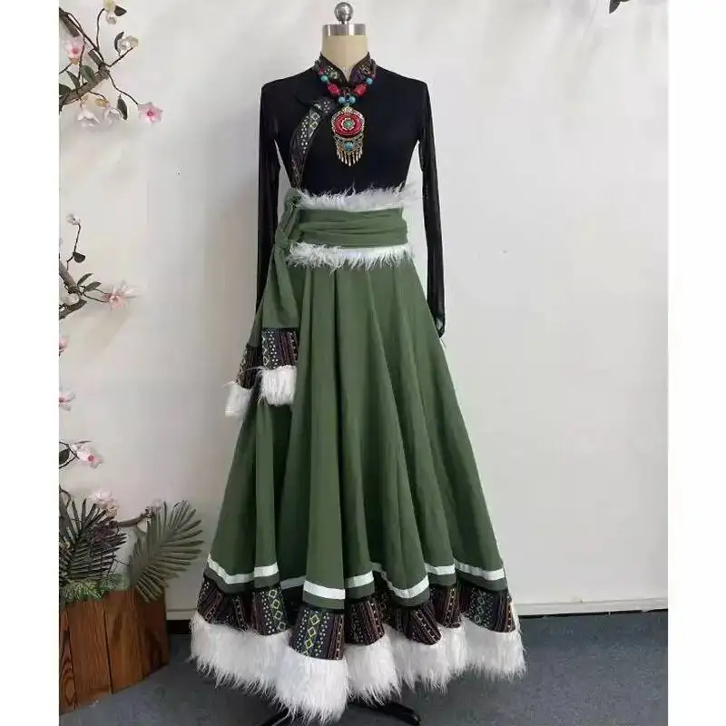 

Two-Piece Large Swing Skirt Tibetan Clothing Ethnic Minority Practice Outfit Art Exam Practice Dress New Tibetan Dance Costume
