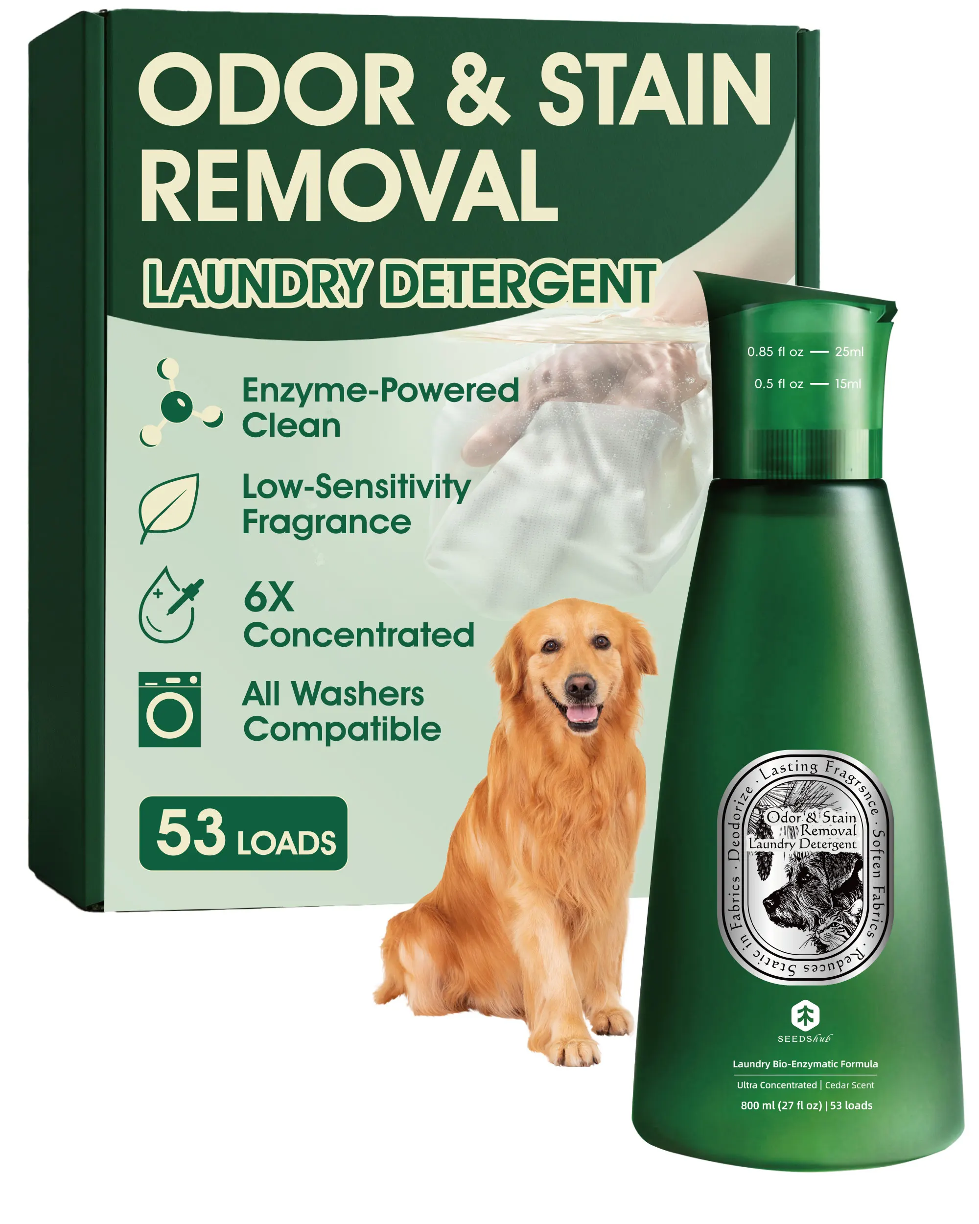 Seedshub Odor & Stain Removal Laundry Detergent for Pet Homes, 53 Loads