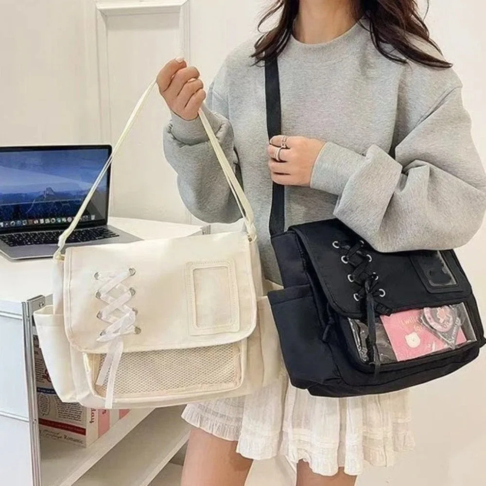 

Large Capacity Y2K Ulzzang Ita Bag Waterproof Lightweight College Style Crossbody Bag Pure Color Clear Pockets Messenger Handbag