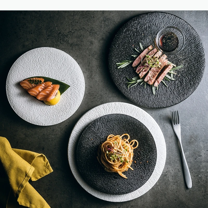 

Керамическая плоская тарелка, обеденные тарелки для стейка из говядины, сервировочная тарелка, блюдо для суши, тарелки для фруктов и сашими, блюдо для димсам, десерт