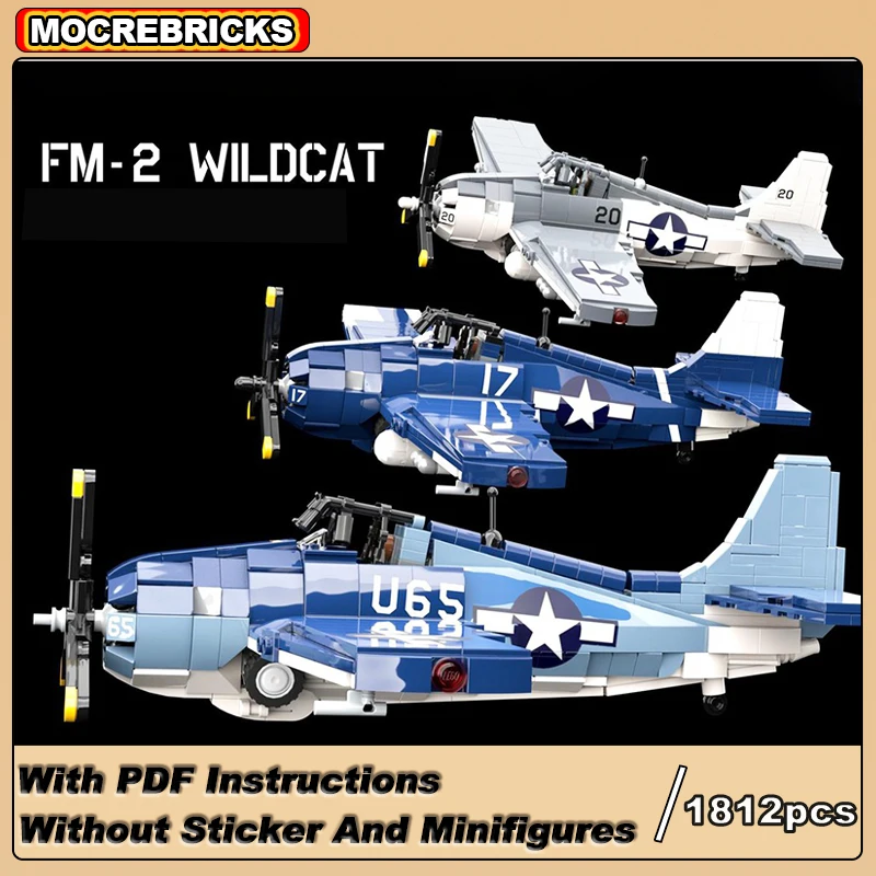 WW2 US Military Fighter FM-2 Wildcat Triple Pack Model Air Force Combat Aircraft MOC Building Blocks Toys Sets Kid\'s Xmas Gifts