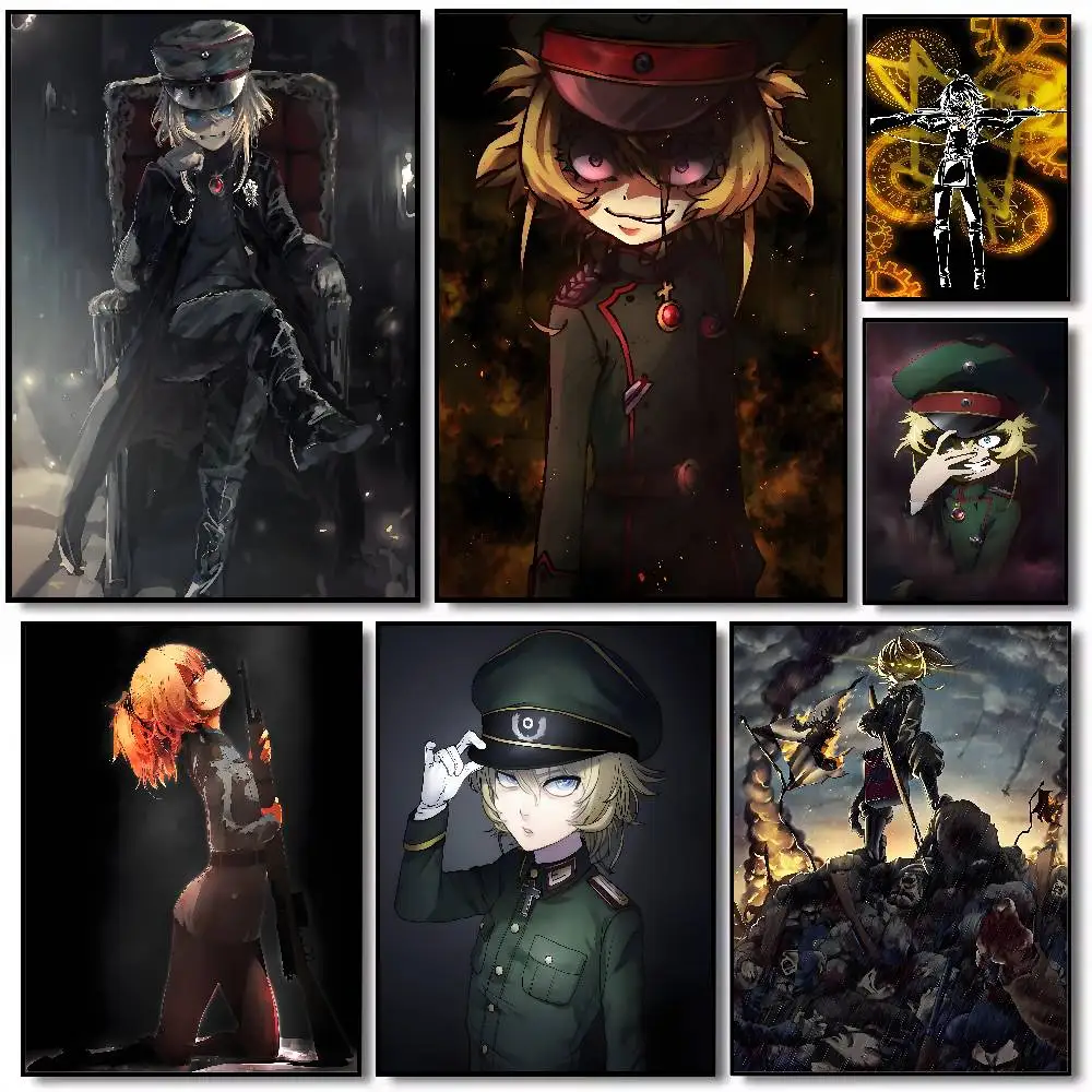 Póster de Anime Youjo Senki Gallery, impresiones autoadhesivas para decoración del hogar, calcomanías de pared, pegatina para el salón
