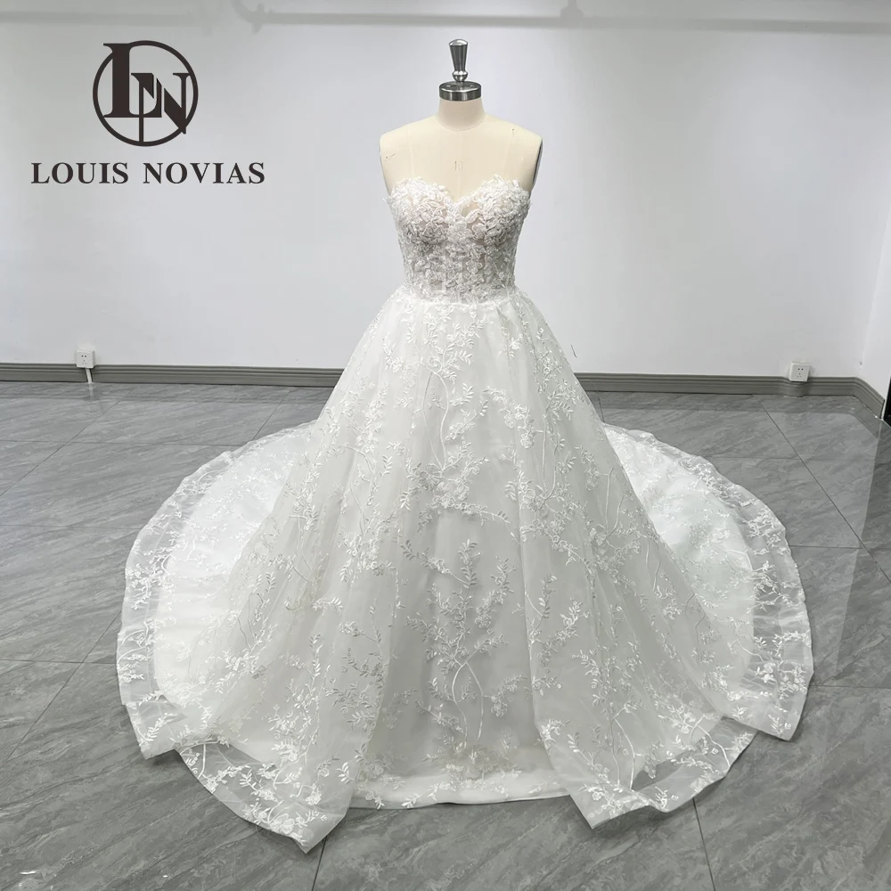 

LOUIS NOVIAS Новое поступление индивидуальное кружевное свадебное платье с открытой спиной и аппликацией Vestidos De Novia