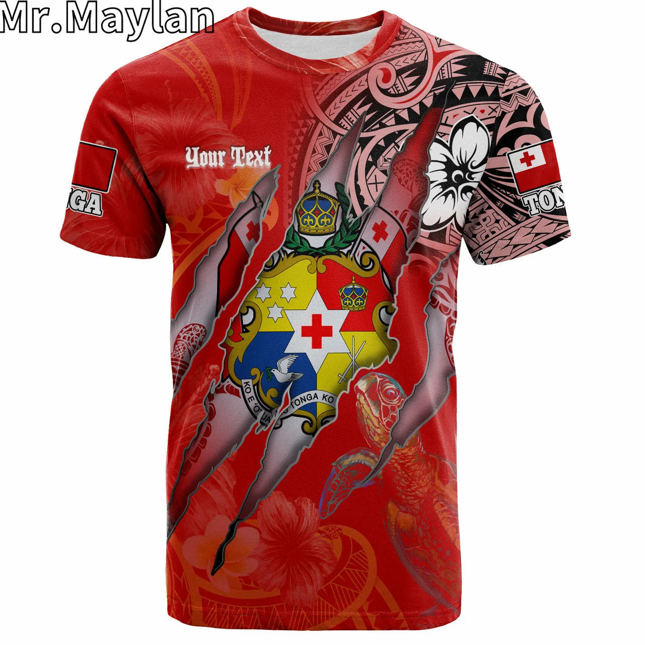 T-shirt personnalisé imprimé en 3D Tonga pour hommes et femmes, conforme à la culture esienne, tatouage tribal, t-shirt rouge, streetwear unisexe