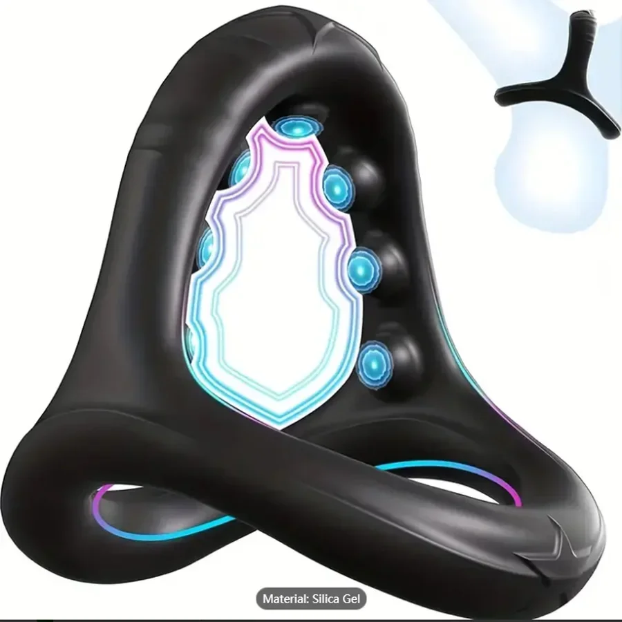 Triple-Loop Silicone Cock Ring–Triangular Design with Stimulating Massage Beads,Erection Enhancer&Delay Ejaculation Male Sex Toy image 2
