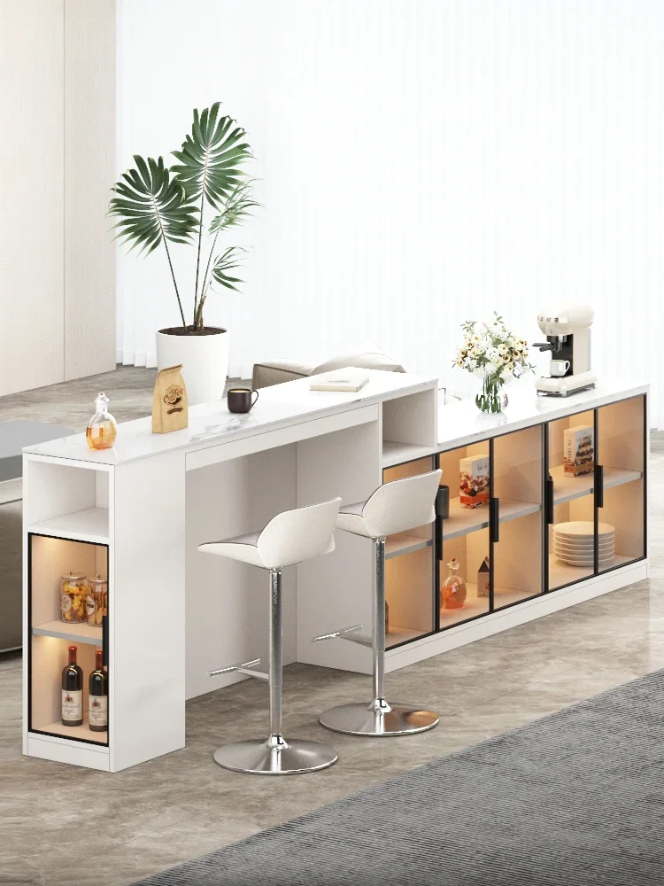 

Rock slab dining table bar counter light luxury open integration
