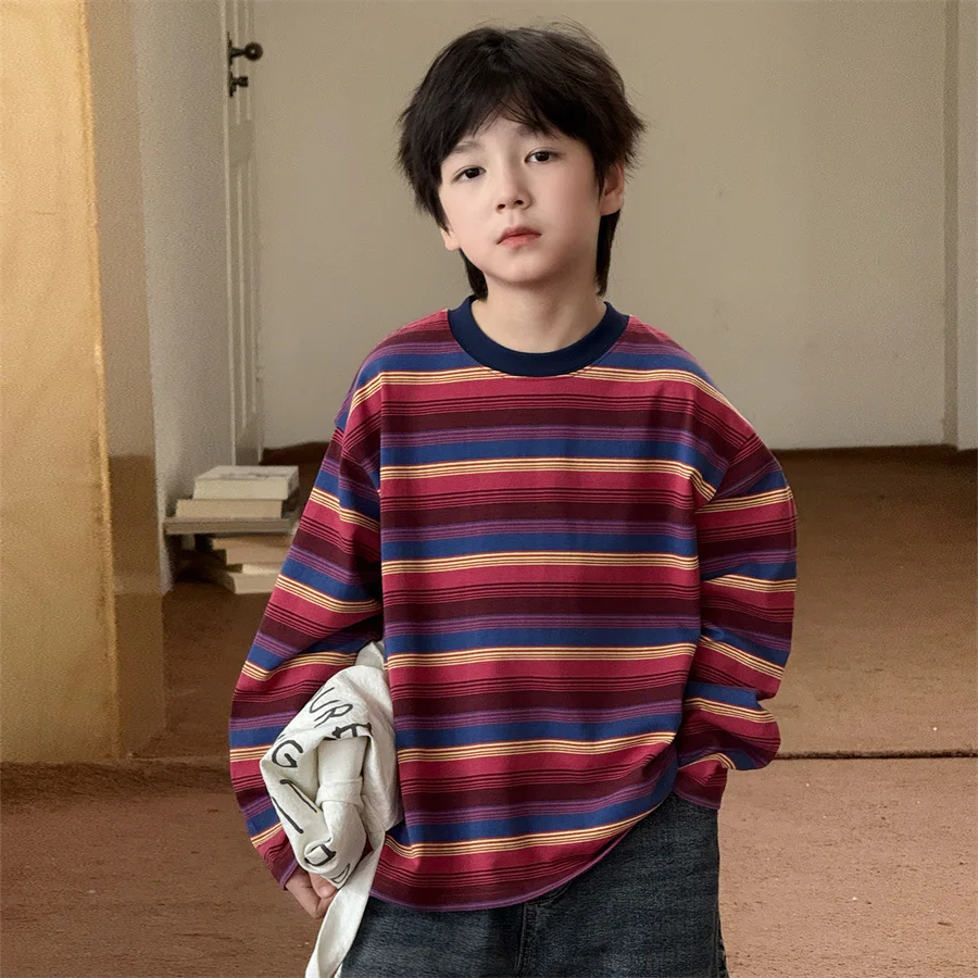 

New Arrival Children Fashion Striped Sweatshirt For Teen Boys Casual Spring Clothes Kids Teenager Long Sleeve T-shirt Outfit