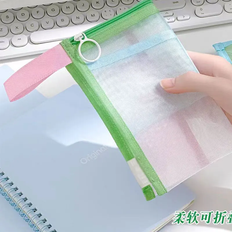 Cartella portadocumenti a griglia A5 Organizzatore di documenti aziendali in plastica colorata trasparente Borsa con cerniera Cancelleria per riporre matite per ufficio e scuola