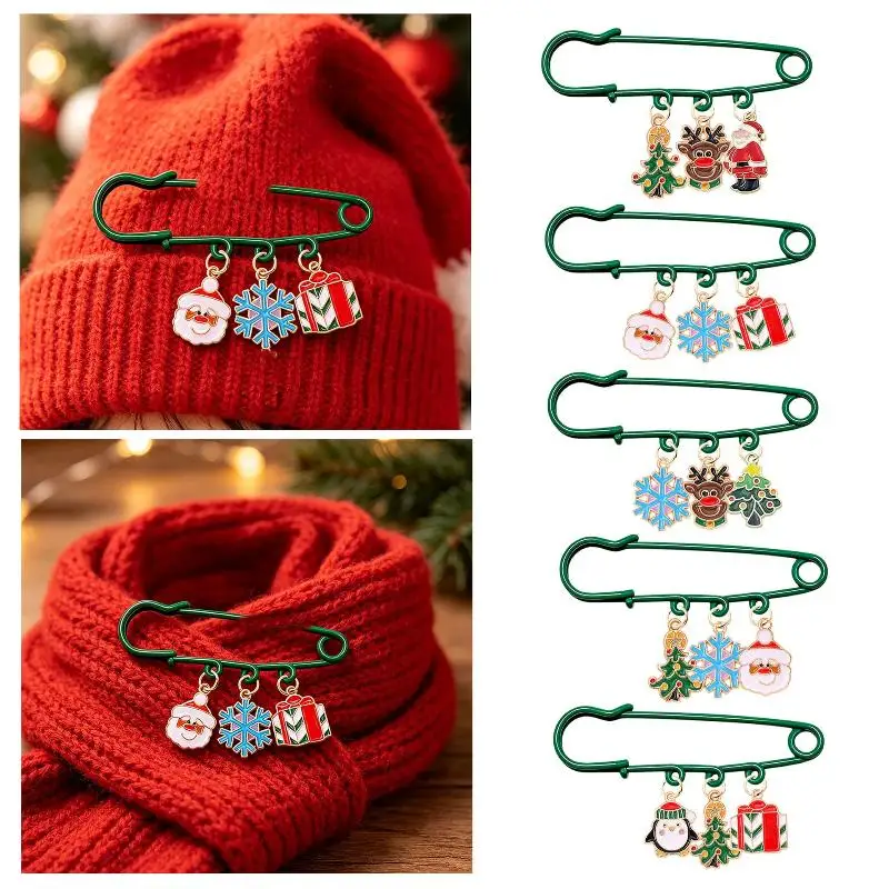 Winter Holiday Safety Pins Adorable Reindeer Candy Cane Tree Shapes Rust-resistant for Sweater Bag Xmas Party Favor Gift