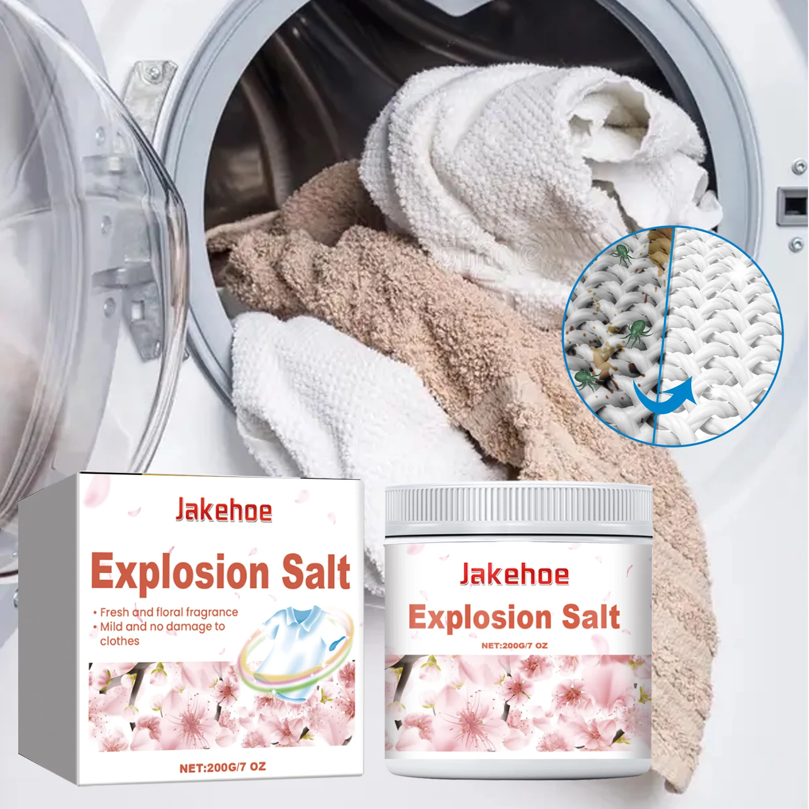 JAKEHOE Laundry Explosion Salt Clothing Cleaning, Stain Removal Long-Lasting Fragrance, Soft and Supple Protective Clothing 200g