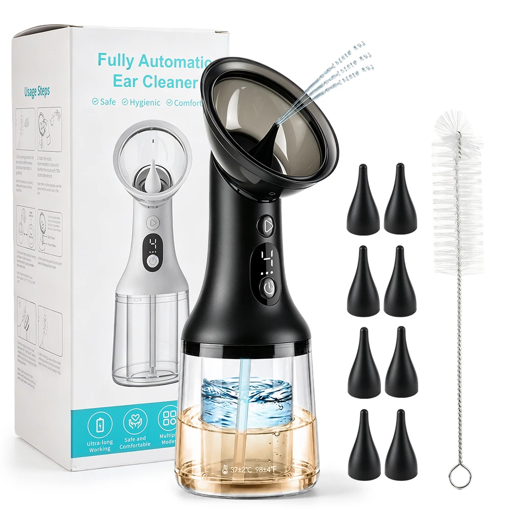 Electric Ear Cleaner Dual Pump Automatic Ear Wax Removal Irrigator 4 Modes LED Display Rechargeable Safe Ear Cleaning Tool