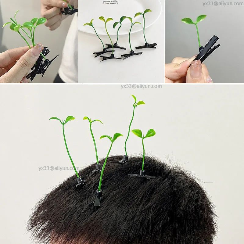 

Креативные заколки для волос с травой, заколки для волос с ростками фасоли, головные уборы, ростки травы на голове, заколки для девочек, аксессуары для волос, забавные