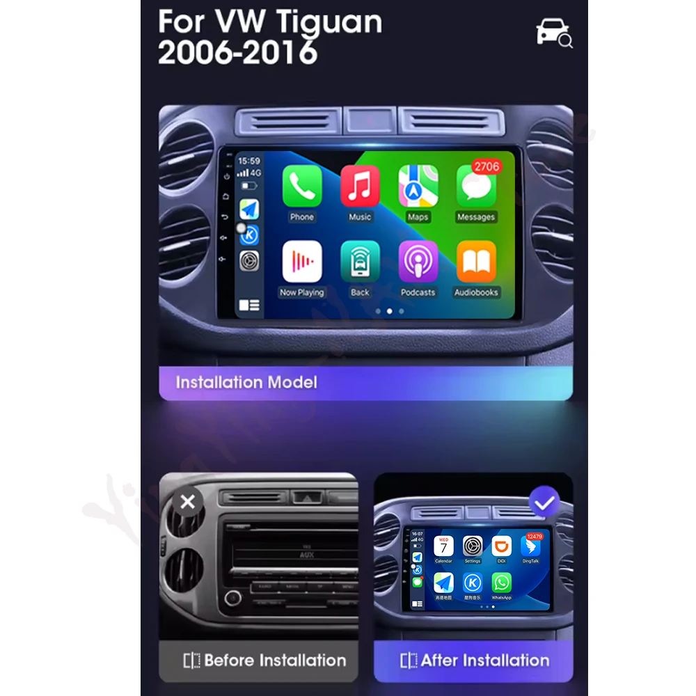 أندرويد 16 لشركة فولكس فاجن فولكس فاجن تيجوان 1 NF 2006-2016 راديو السيارة Carplay السيارات لتحديد المواقع والملاحة مشغل وسائط متعددة ستيريو DSP WIFI