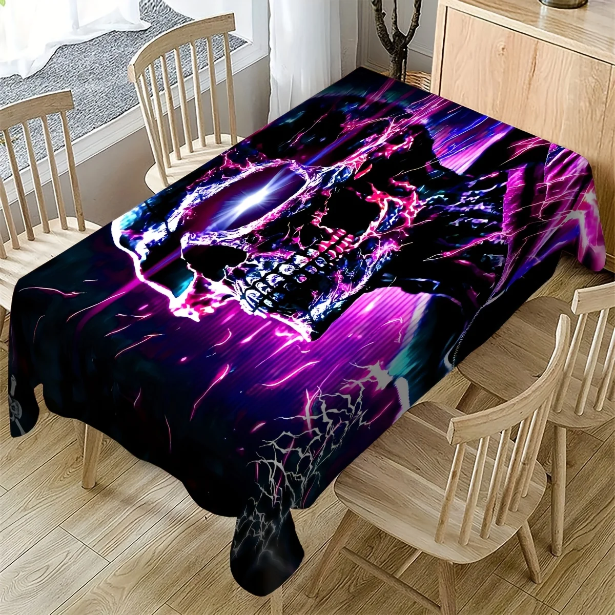 JIT-1pc Cool Colorful Skull Pattern Restaurant Kitchen Tablecloth, Attractive Home Decorative Dining Tablezyc