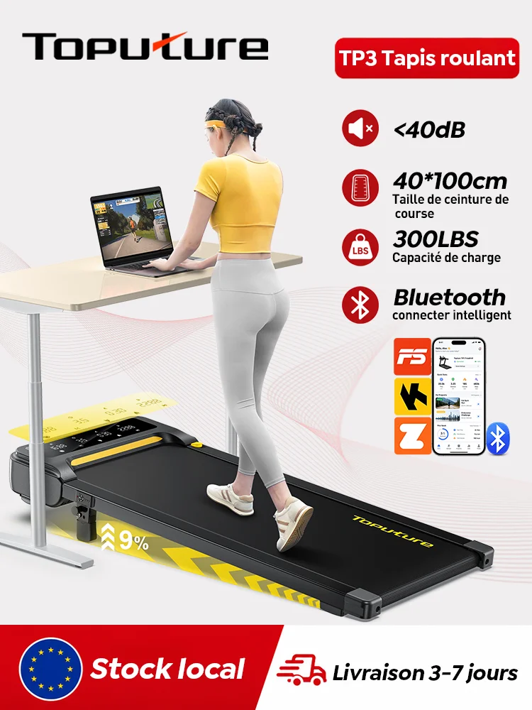 ‌ Tapis de course Toputure TP3, vitesse 10 km/h, moteur 2,5 CV, inclinaison 9 %, zone de course 40*100 cm, capacité 300 LBS, contrôle intelligent, équipement de fitness domestique intérieur
