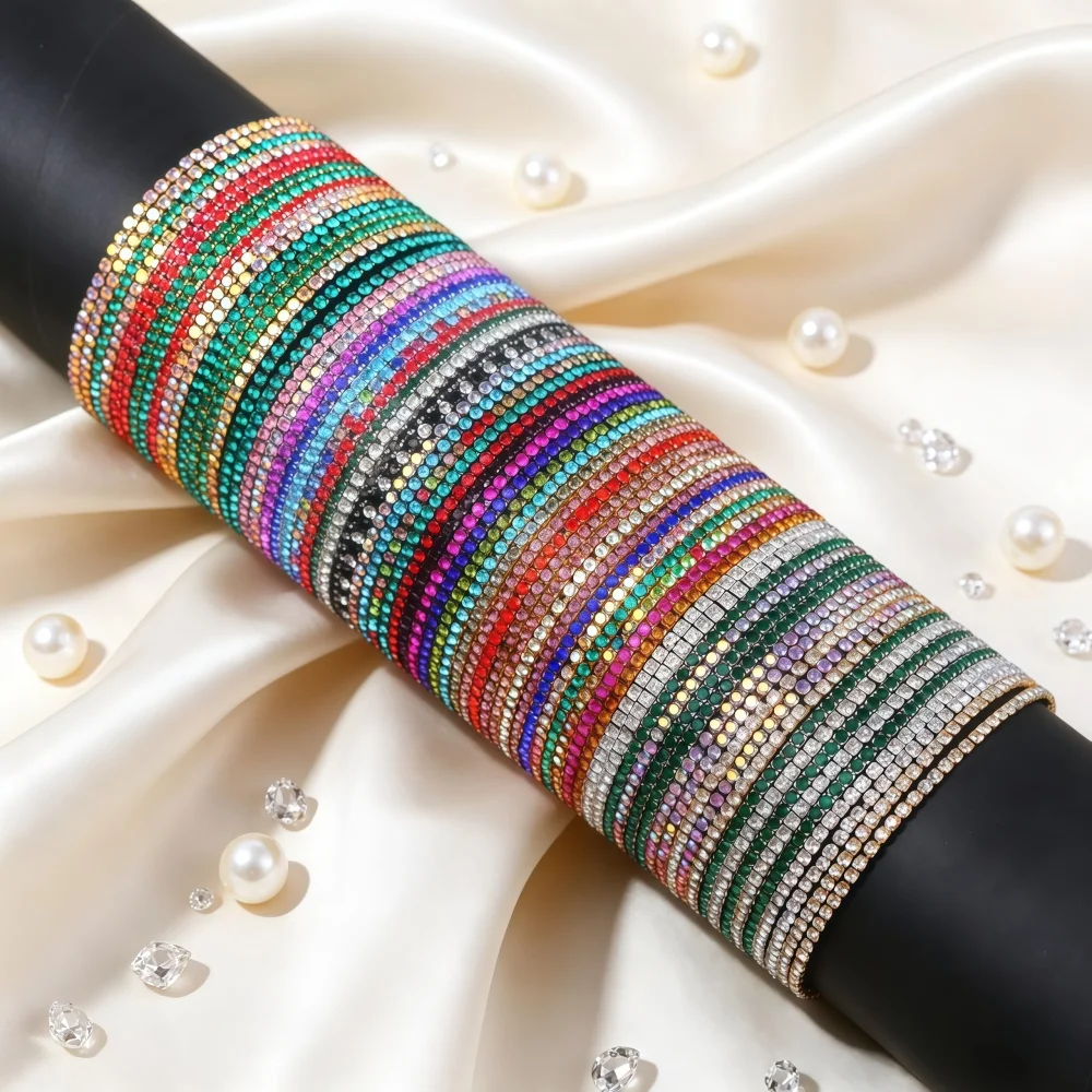 12/24/36Pcs/Lot Fashion Colorful Shiny Rhinextone Elastic Bracelets For Women Men Mix Style  Elegant Simple Jewelry Party Gifts