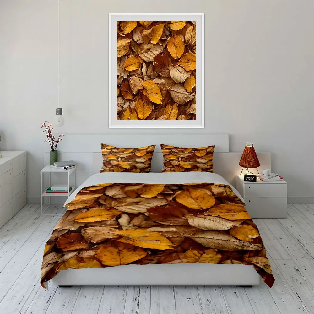 Autumn Leaves Decor Set Three Multiple sizes kid's and adults' bedroom Exquisite 3PC bedding set, gift
