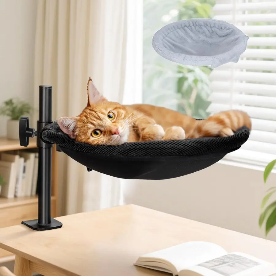 

Cat Desk Bed with 360 Rotating amp Adjustable Height, Cat Hammock for Desk with 2 Washable Pads, Easy to Install, Kittens Bed fo