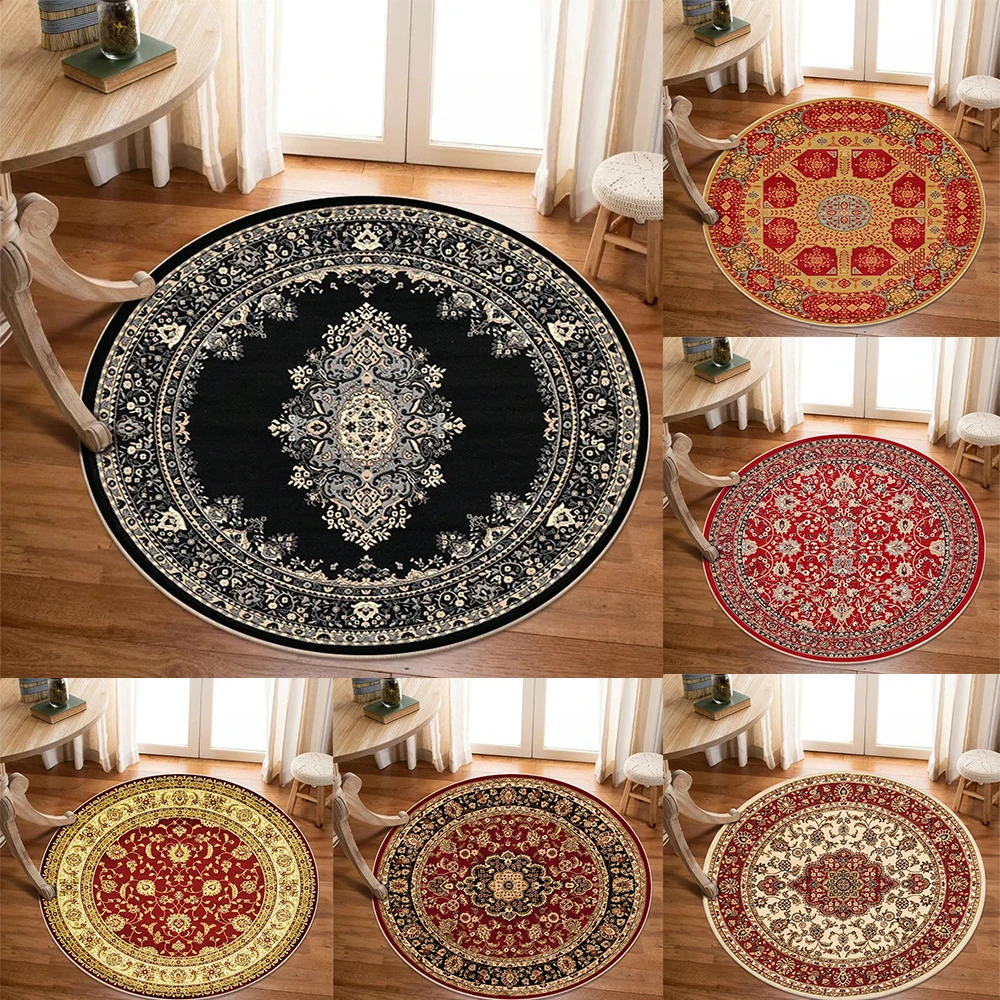 

1pc Circular Ethnic Style Living Room Carpet, American Retro Persian Dressing Room Floor Mat, Hanging Basket Chair Cushion Decor