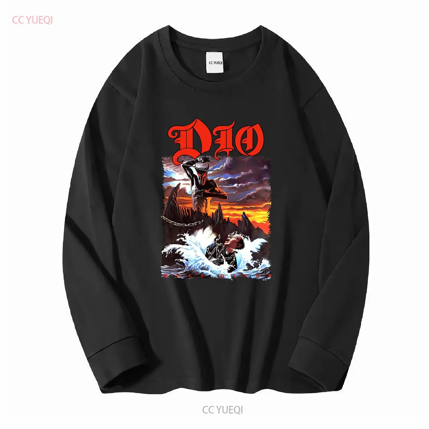 Dio Holy Diver 90s basic style T shirt Reprint NH7319 long sleeves vintage Washed Soft designer clothes streetwear Casual