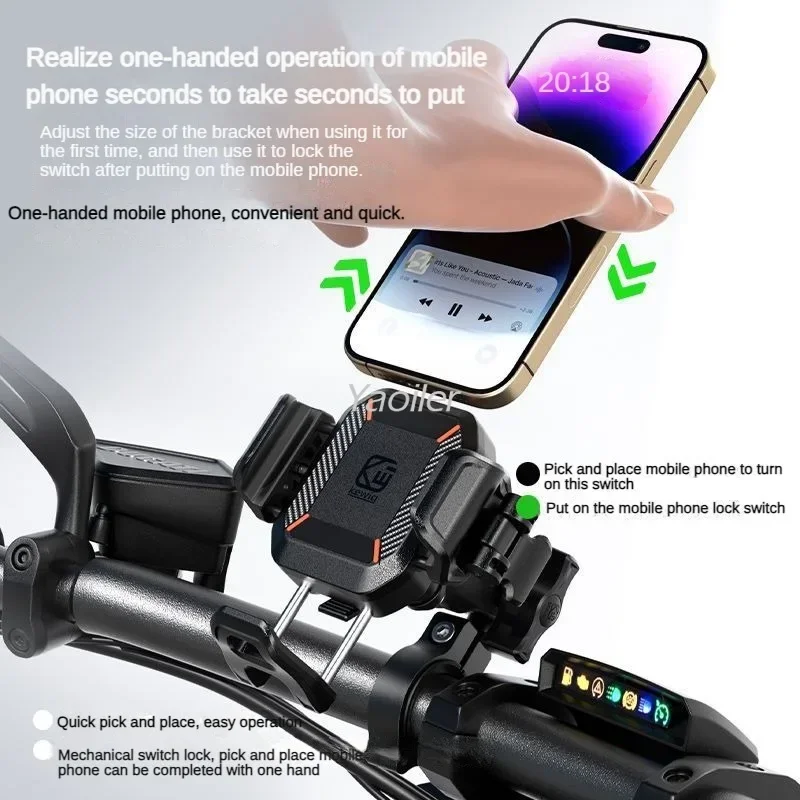 2024 Mini Motorcycle Phone Holder Mount with Vibration Dampener Anti-Theft Handlebar 1s Lock Release Holder for Bike Scooter ATV