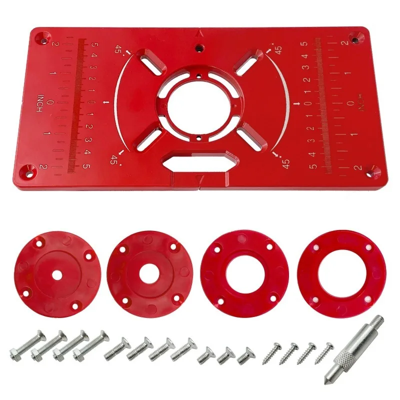 1PC Aluminum Router Table Insert Plate Woodworking Bench Trimmer Engraving Milling Machine with Auxiliary Rings
