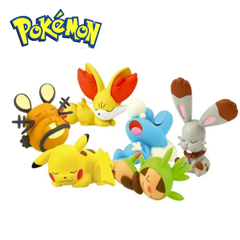 5/6Pcs/Set Kawaii Sleeping Pokemon Action Figure Pocket Monster Cute Pikachu Toys Tiny Figurine Collectible Decoration Ornament