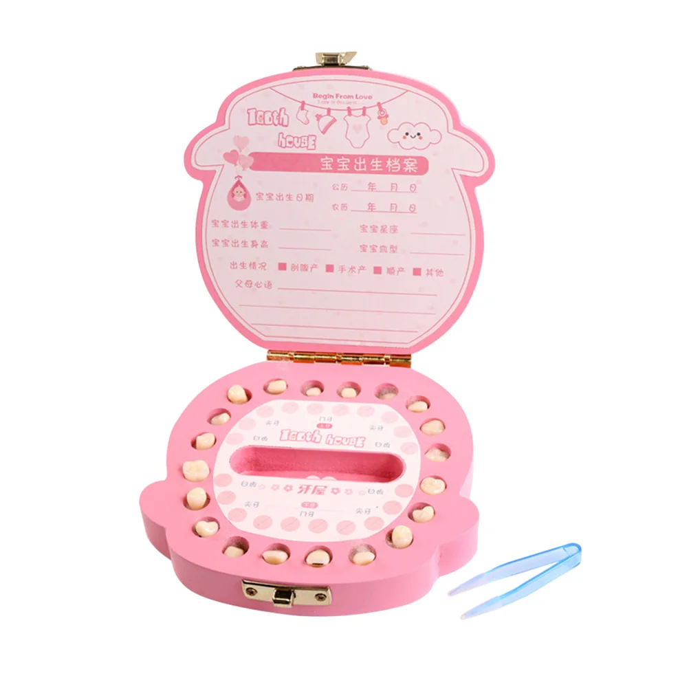 صندوق تذكار لأسنان الطفل وردي خشبي لانوجو حاوية أسنان نفضية تخزين تنظيم الحفاظ على دائم تذكار الطفولة #1