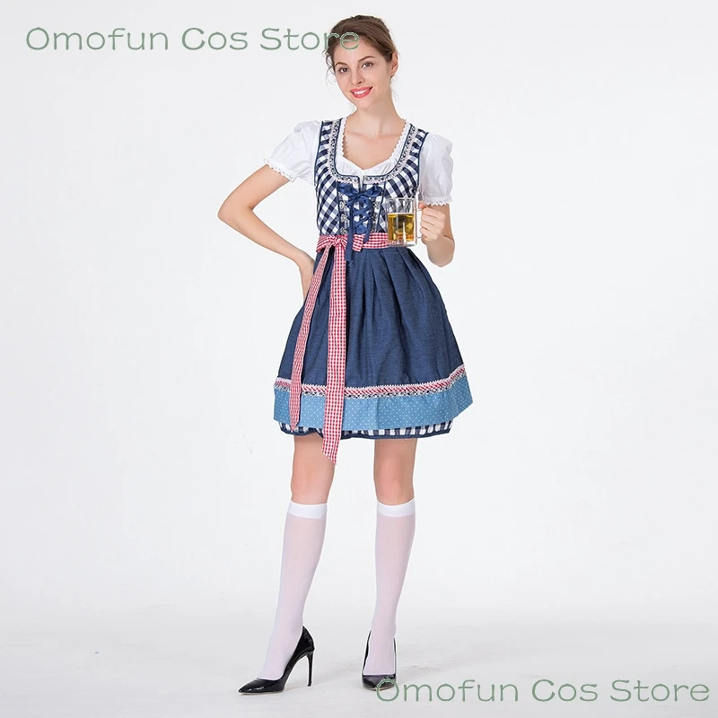 

Oktoberfest Women Munich Dirndl Bavarians Plaid Dress Farm Maid Dress Mieder Vintage Denim Carnival Women Adult Fancy Costume