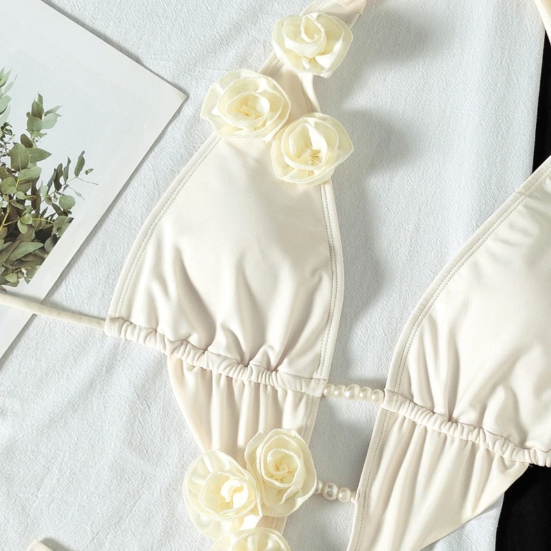 Sexy 3D Blumen Tiefem V-ausschnitt Halter Frauen Bademode Badeanzug Weibliche High Cut Bein Monokini Badende Badeanzug Schwimmen 2025
