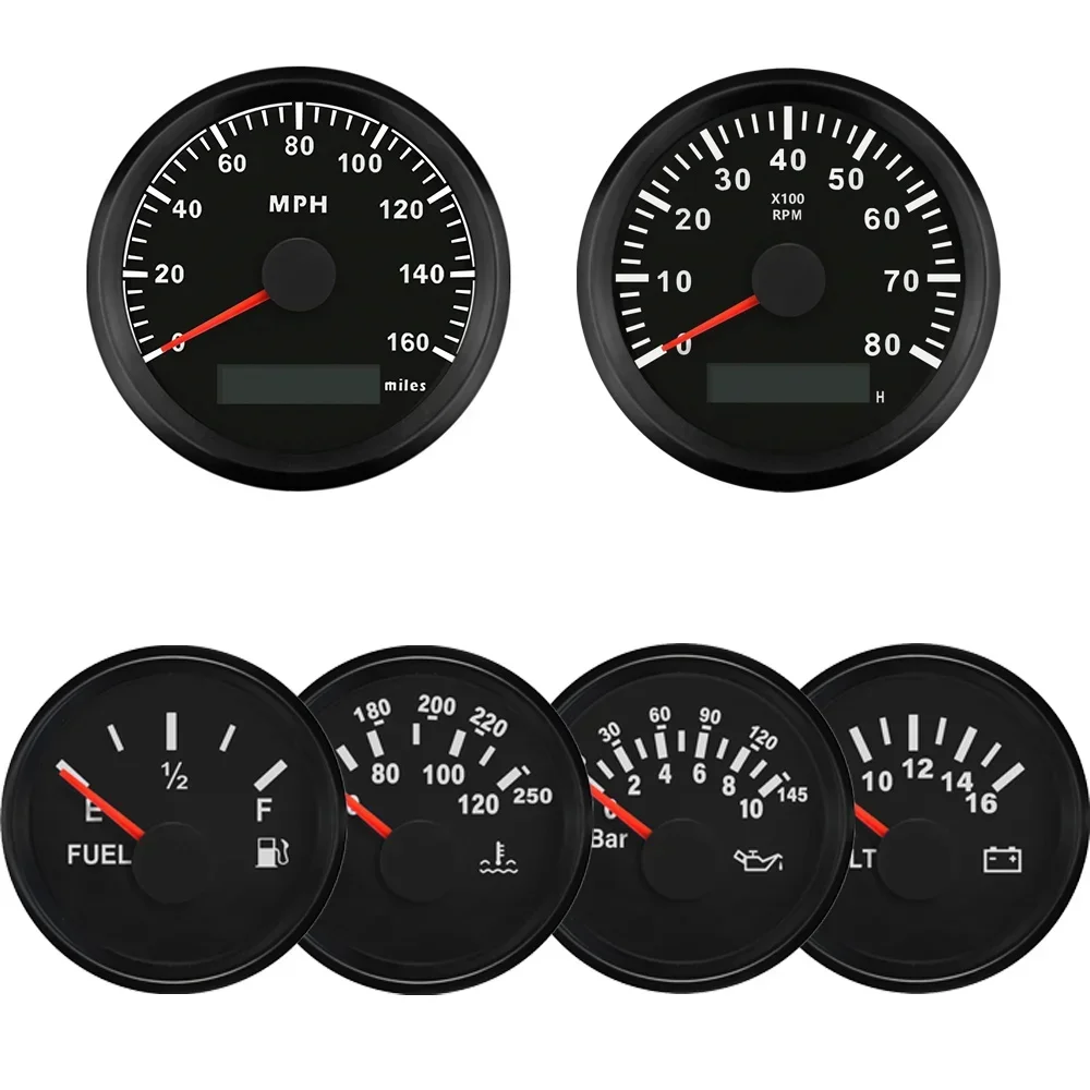 ELING Boat Car Universal 85MM GPS Speedometer 0-8000RPM Tachometer +52MM Water Temp Oil Pressure Fuel Level Meter Voltmeter 12V