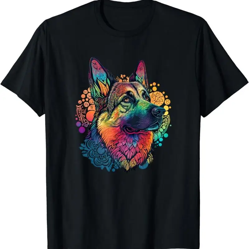 Camiseta divertida con diseño de mandala hippie y perro pastor alemán