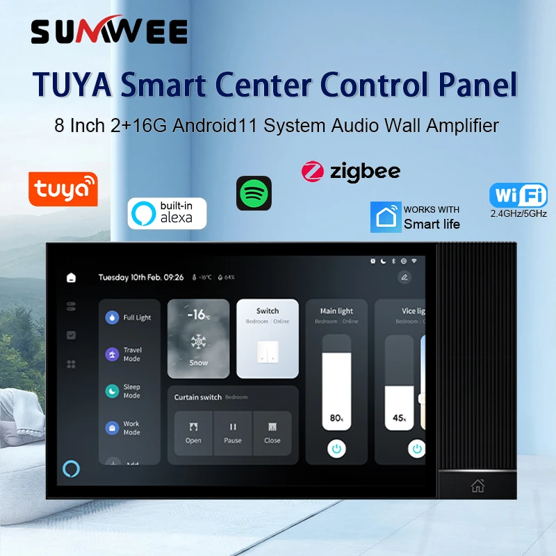 TUYA Smart Home Control Panel audio in wall amplifier multifunction Bluetooth ZIGBEE Gateway Android11 sound system 5G IR Alexa