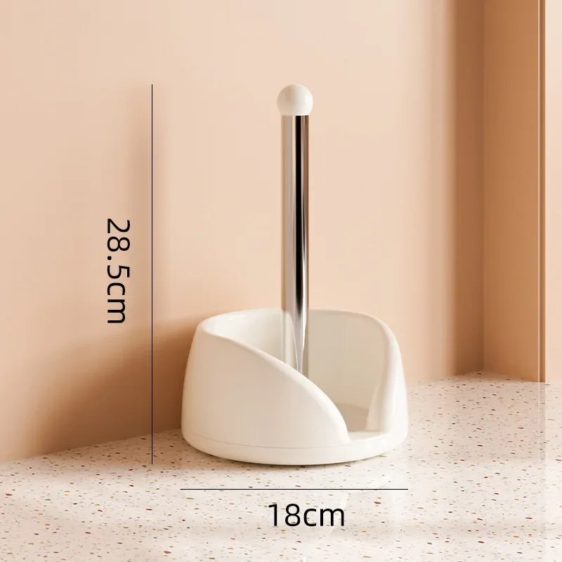 Kitchen Rotating Tissue Holder with ABS Base and 201 Stainless Steel Tube for Paper Towel Desktop Stand Cream White