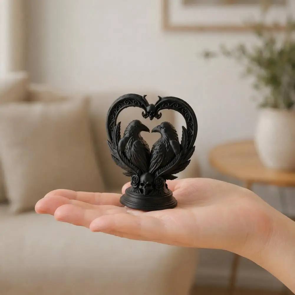 Mysterious Home Accent 3d Printed Double Raven Ornaments Skull Heart Figurines Dark Style Halloween Decorations for Home Desk